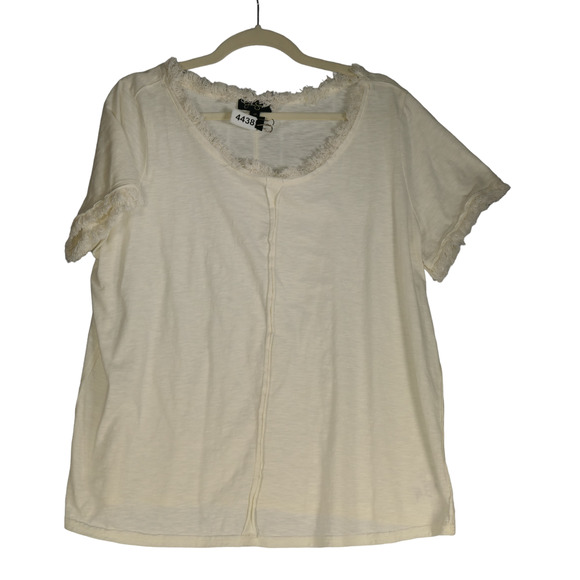 Jessica Simpson Ivory T Shirt Womens 1X Cotton Blend Fringe Short Sleeve Top - Picture 1 of 7